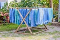 Hotel towels drying on clothes line Royalty Free Stock Photo