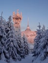 Hotel and transmitter Jested in winter time Royalty Free Stock Photo
