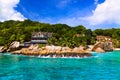 Hotel at tropical beach, La Digue, Seychelles Royalty Free Stock Photo