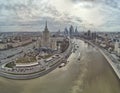 Hotel Ukraine and Moscow City business complex in Moscow, Russia. Aerial panoramic view