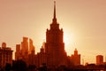 Hotel Ukraine at sunset, Moscow, Russia Royalty Free Stock Photo