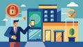 A hotel using palm recognition to prevent unauthorized individuals from entering guest rooms.. Vector illustration.