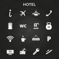 Hotel vector icons set on blackboard