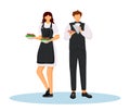 Hotel waiters in uniform flat color vector illustration