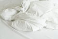 The hotel, White towel on bed in guest room for customer.Modern interior bedroom Royalty Free Stock Photo