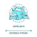 Hotel wi-fi turquoise concept icon. Get room signal with laptop. Free public network. Wireless internet. Roaming idea