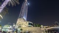 Hotel witin Moon in the downtown Dubai area overlooks the famous dancing fountains in Dubai, UAE. Timelapse