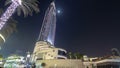 Hotel witin Moon in the downtown Dubai area overlooks the famous dancing fountains in Dubai, UAE. Timelapse