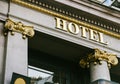 Hotel word with golden letters