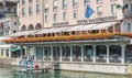 Hotel zum Storchen pier on the Limmat river Royalty Free Stock Photo