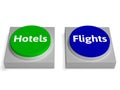 Hotels Flights Buttons Shows Accomodation Or Flight Royalty Free Stock Photo