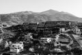 Hotels on a hillside in the village Mononaftis. Royalty Free Stock Photo