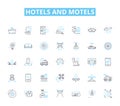 hotels and motels linear icons set. Accommodations, Lodgings, Hospitality, Amenities, Suites, Reservations, Travel line