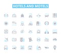 hotels and motels linear icons set. Accommodations, Lodgings, Hospitality, Amenities, Suites, Reservations, Travel line