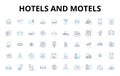 hotels and motels linear icons set. Accommodations, Lodgings, Hospitality, Amenities, Suites, Reservations, Travel