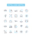 hotels and motels vector line icons set. Lodgings, Accommodations, Inns, Resorts, Suites, Motels, Hostels illustration