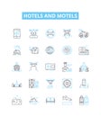 hotels and motels vector line icons set. Lodgings, Accommodations, Inns, Resorts, Suites, Motels, Hostels illustration