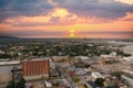 Hotels, office buildings and apartments in the city skyline along the banks of Mobile Bay with cars on the street Royalty Free Stock Photo