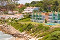 Hotels on the rocky shore of Salou, Tarragona, Catalunya, Spain.