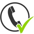 Hotline icon in circle with green tick Royalty Free Stock Photo