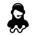 Hotline icon vector female data customer support service person profile avatar with headphone and line graph for online assistant