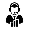 Hotline icon vector male data customer support service person profile avatar with headphone and bar graph for online assistant