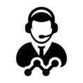 Hotline icon vector male data customer support service person profile avatar with headphone and line graph for online assistant