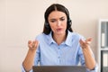 Help Line Operator Girl Talking With Client In Call Center