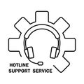 Hotline support service with headphones. Customer support helpdesk logo, symbol, assistant operator phoning badge, hotline