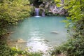 Hotnitsa Waterfall near Veliko Tarnovo province in Bulgaria. Beautiful green scenery landscape in spring time.