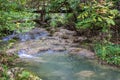Hotnitsa Waterfall near Veliko Tarnovo province in Bulgaria. Beautiful green scenery landscape in spring time.