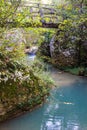 Hotnitsa Waterfall near Veliko Tarnovo province in Bulgaria. Beautiful green scenery landscape in spring time.