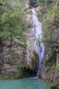 Hotnitsa Waterfall near Veliko Tarnovo province in Bulgaria. Beautiful green scenery landscape in spring time.