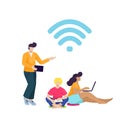 Hotspot at public place, wifi zone landing banner, vector illustration. Wireless internet for flat free network concept