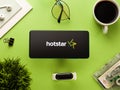 Hotstar mobile app logo - a video streaming service photographed for stock. sunday , April 20, 2020, Assam, india.