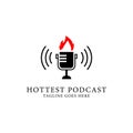 Hottest podcast show logo design, podcast radio logo template Vector