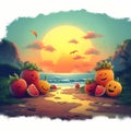 Hottest season vibes Sea vector illustration, white background summer scene