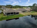 Houes and Screen Porches Line the Bank of a Small Pond in an American Neighborhood from Above Aerial