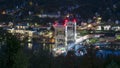 Houghton, MI, USA - Oct 3,2020:The Portage Lake Lift Bridge connects the cities of Hancock and Houghton, was built in 1959 Royalty Free Stock Photo