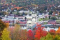 Houghton, MI, USA - Oct 3,2020:The Portage Lake Lift Bridge connects the cities of Hancock and Houghton, was built in 1959 Royalty Free Stock Photo