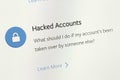 Closeup on the FAQ area about Hacked or fished facebook account