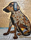 A hound dog composed of intricate mosaic tile, animal art, design