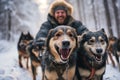 hound dogs race through the snow on an winter forest