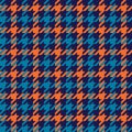 Hounds tooth pattern in blue and orange. Seamless dog tooth check plaid graphic for jacket, coat, skirt, gift wrapping.