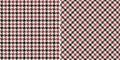 Houndstooth check pattern for autumn winter in black, red, off white. Seamless small pixel tartan plaid background vector graphic. Royalty Free Stock Photo