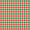 Houndstooth check pattern for Christmas and New Year. Seamless dog tooth vector background in red, green, beige for winter jacket.