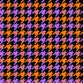 Houndstooth Check Pattern Halloween Seamless Vector In Orange, Purple, Black. Classic Dog Tooth Autumn Background Graphic.