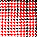 Houndstooth geometric plaid seamless pattern in black red and white, vector