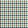 Houndstooth pattern vector in black, green, gold, white. Seamless dog tooth plaid. Royalty Free Stock Photo