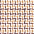 Houndstooth pattern vector in brown, orange, white. Seamless autumn check plaid for dress, coat, skirt. Royalty Free Stock Photo